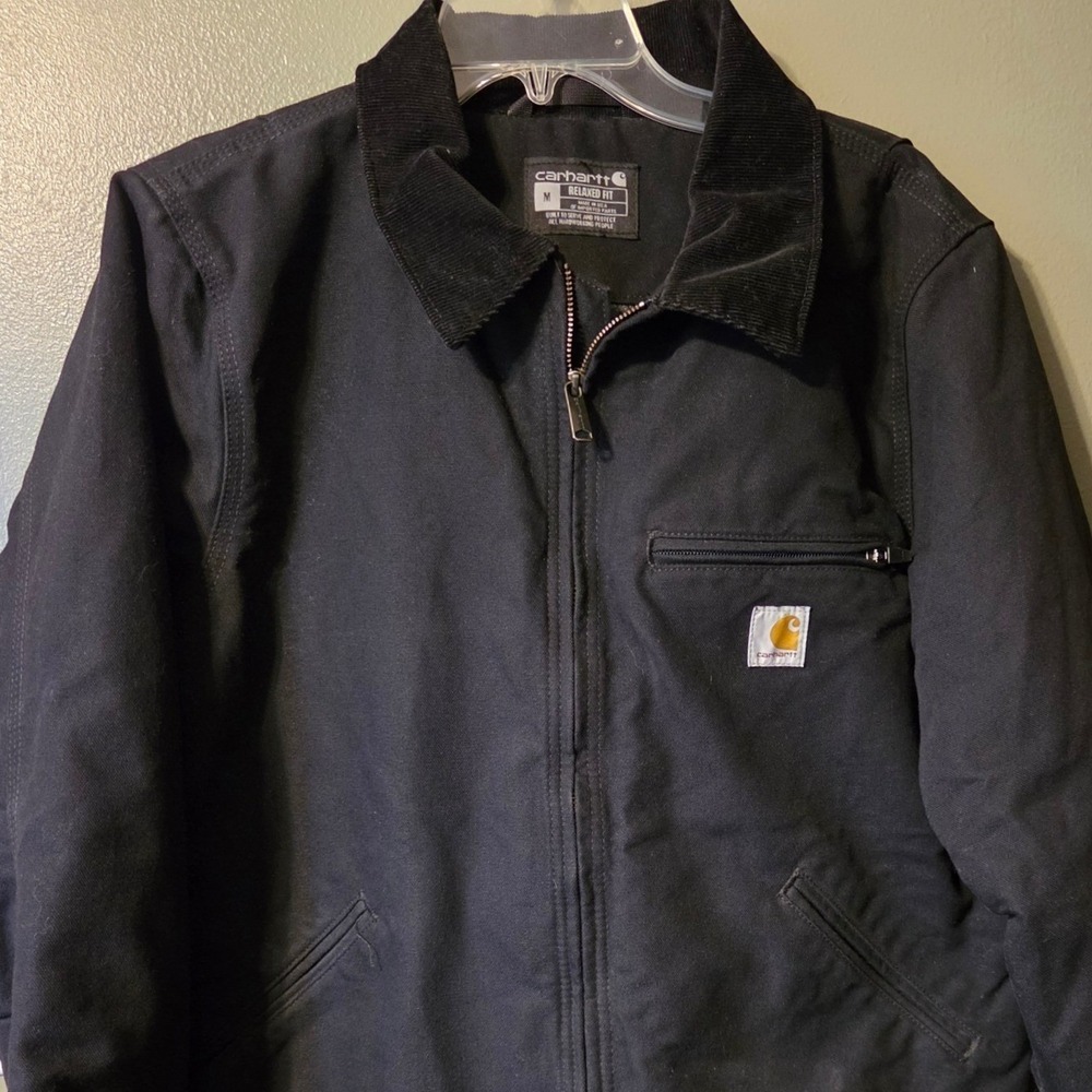 Carhartt Relaxed Fit Detroit Jacket Black Canvas Blanket Lined Mens M USA Union